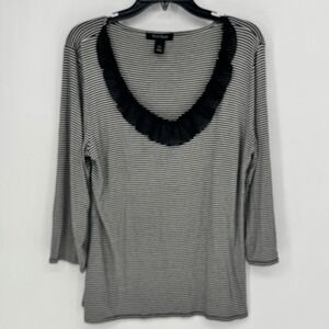 White House Black Market Striped Long Sleeve Top with Ruffled Neckline Size XL